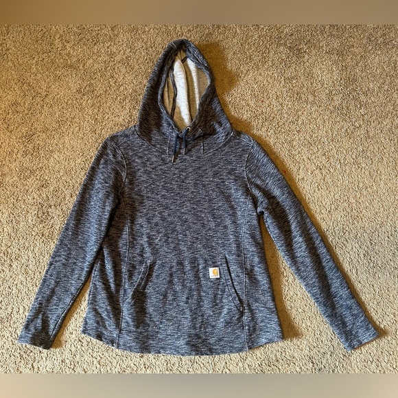 Carhartt Tops - Carhartt Women's Navy Newberry Pullover Hoodie Drawcord Terry Cotton Sz L Cotton